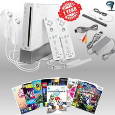 Nintendo Wii White Console Bundle 2 Remote Sets with 10 Games Refurbished Kit
