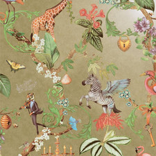 Gold Animal Safari Wallpaper Floral Zebra's Bee's Butterflies Feature Nursery