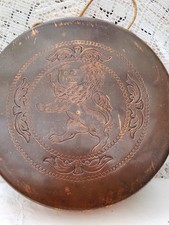 Antique Copper Gong  Engraved Rampant Lion