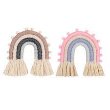 Hand Woven Hanging Macrame Tapestry with Pompoms Decoration Tassels Shaped Gift