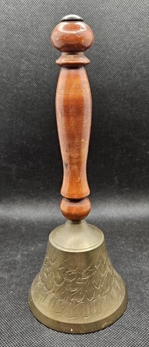 Wooden handled brass - hand, bell