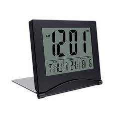 Digital Alarm Clock LCD Foldable - Desk Clock with Temperature and Date - Black