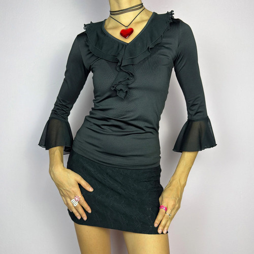 Vintage black ruffle - ruffle, top