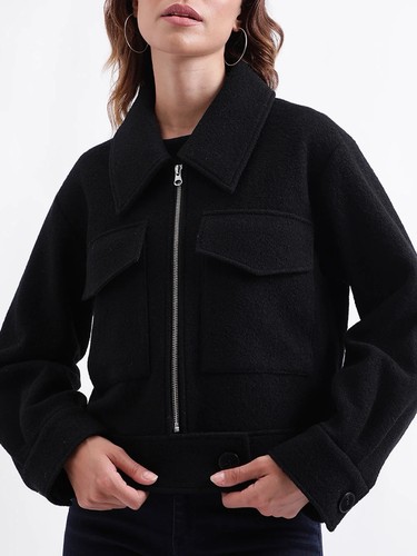 Bershka black wool boucle - black,