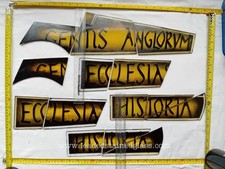 14 Lattin words on hand painted panes for stained glass window. RH089