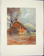Original Old Vintage Print 1962 Colour Parklands Farm House Oakwood 20th