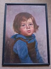Vintage Large Framed Crying Boy by Bragolin Original 1960s Print On Board Kitsch