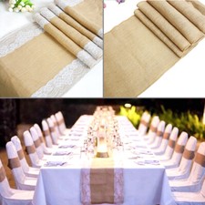 Time to Sparkle 1-10PCS 30x275CM Hessian Table Runner Lace Burlap Sewed Edge