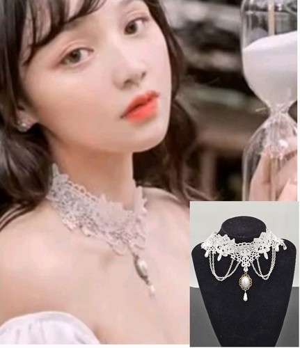Lace choker white - white, flower