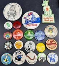 Bundle of 20 Vintage Badges Badge Shell Esso Wembley I-spy RSPCA Homepride Etc