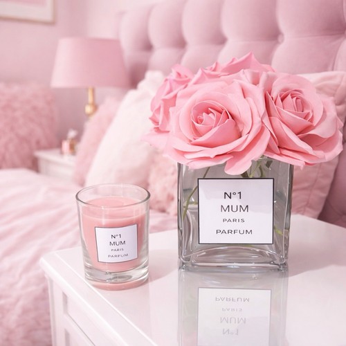 Pink roses glass cubed vase - pink,