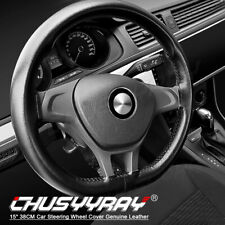 Black leather Car Steering Wheel Cover PU Universal For 38cm 15" Accessories UK