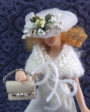 Handmade 1/12th Scale Ladies Miniature Dolls House Hat/ Shawl/Bag. (Cream)...