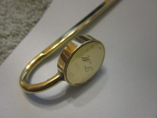 Vintage solid Brass hook bookmark with a round head. Monogrammed JM.  155mm.