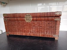 Vtg 1970's Chinoisery Wicker / Rattan Chest with Brass Detail