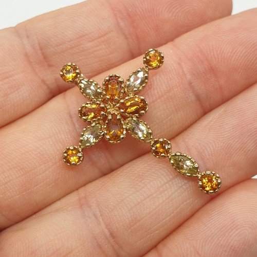 Citrine prasiolite gold cross - citrine,