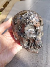 695g Large Skull crystal  Minerals UV Reactive Carving Grey Rock
