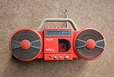 Vintage Philips Roller Radio Cassette Player- Red Tested Working