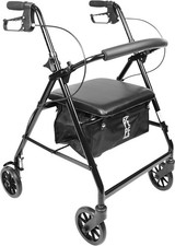 Folding Rollator with Seat for Auction 4 Wheels Handbrakes Backrest Black PEPE