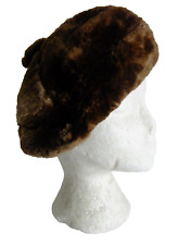 Fur Hat Genevieve Louis Tam O Shanter Beret 60s Retro Brown Furry Cap Vintage 