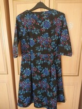 Gorgeous Black And Blue Floral Skater Style 'Real Form' London Dress Size 12
