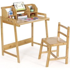 Bamboo Wooden Children's Desk, Student Table+Chair Mit Storage Height Adjustable