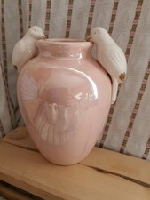 vintage vase white bird dove urn Lustre Wear Pink
