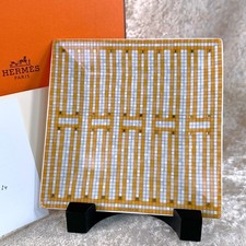 Hermes Paris Mosaique au 24 Gold Square Small Plate Tray 11 cm Porcelain w/ Box