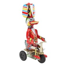 Display Tinplate Duck On Tricycle Mechanical Wind Up Toy For Collectors