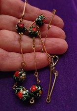 Vintage Necklace Art Deco Murano Wedding Cake Glass Beads Goldtone Bar Links