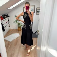 Bnwt Karen Milen black Embellished High Low Hem Midi Bandage Dress S Party