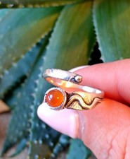 Red Carnelian German Silver Adjustable Ring Natural Crystal Gemstone Jewelry
