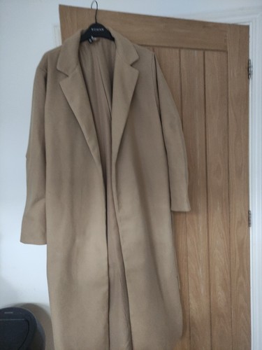 Women long camel tie - camel, coat
