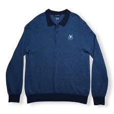 Wolsey Gleneagles Wool Jumper Mens Size L Blue Long Sleeve Collar Jumper