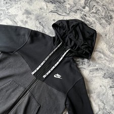 Nike Mens Hybrid Full Zip Spell Out Hoodie Jacket Fleece Hooded Black Grey XS