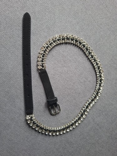 Black leather jewelled - leather, slim