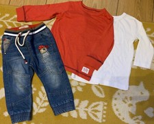 BNWT NEXT baby boys clothes outfit bundle, ‘pirate’ jeans & 2x tops. 12-18 Mth