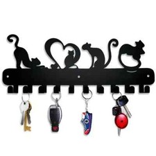 Cat Key Holder Storage Hooks Wall Mounted Black Metal Rack Hanger Shabby Chic