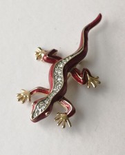 Vintage Lizard Brooch Red