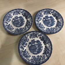 Vintage Blue Tonquin By Myott Staffordshire Plates x 3