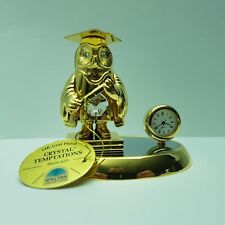 24K Gold-Plated Owl Figurine Clock Swarovski Spectra Crystal Graduation Gift