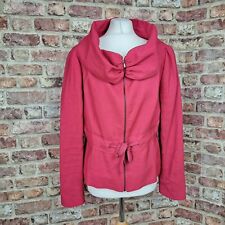 Zara Pink Jacket Womens Large Zip Front Drawstring Cowl Neck Linen Blend