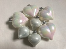 Set of 7 Small Milky White Tree Baubles Ornaments Heart Star