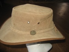 Barmah  Foldaway Bronco Cowboy Brown Genuine Leather Australian Bush Hat Size XL