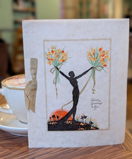 Vintage Christmas 1930's Stylized Silhouette Greeting Card (EB10574)