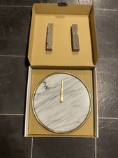 John Lewis + Swoon Wolff Wall Clock White Marble Brass Plates 32cm Brand New