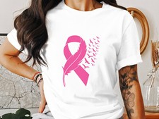 Cancer Awareness T-Shirt October Cancer Awareness Tee Pink Ribbon Feather Design