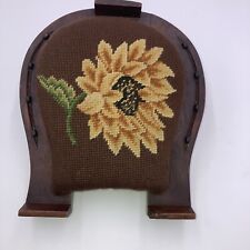 Antique Victorian Lucky Horseshoe Foot Rest, Needlepoint Ranch Decor Sunflower