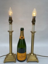PAIR VINTAGE LAURA ASHLEY ANTIQUE BRASS CANDLE Column Pillar Table Lamps 38 cms