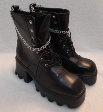Ankle Boots Biker Punk Goth Lace Up Zipper Chunky Heel Rider Shoes